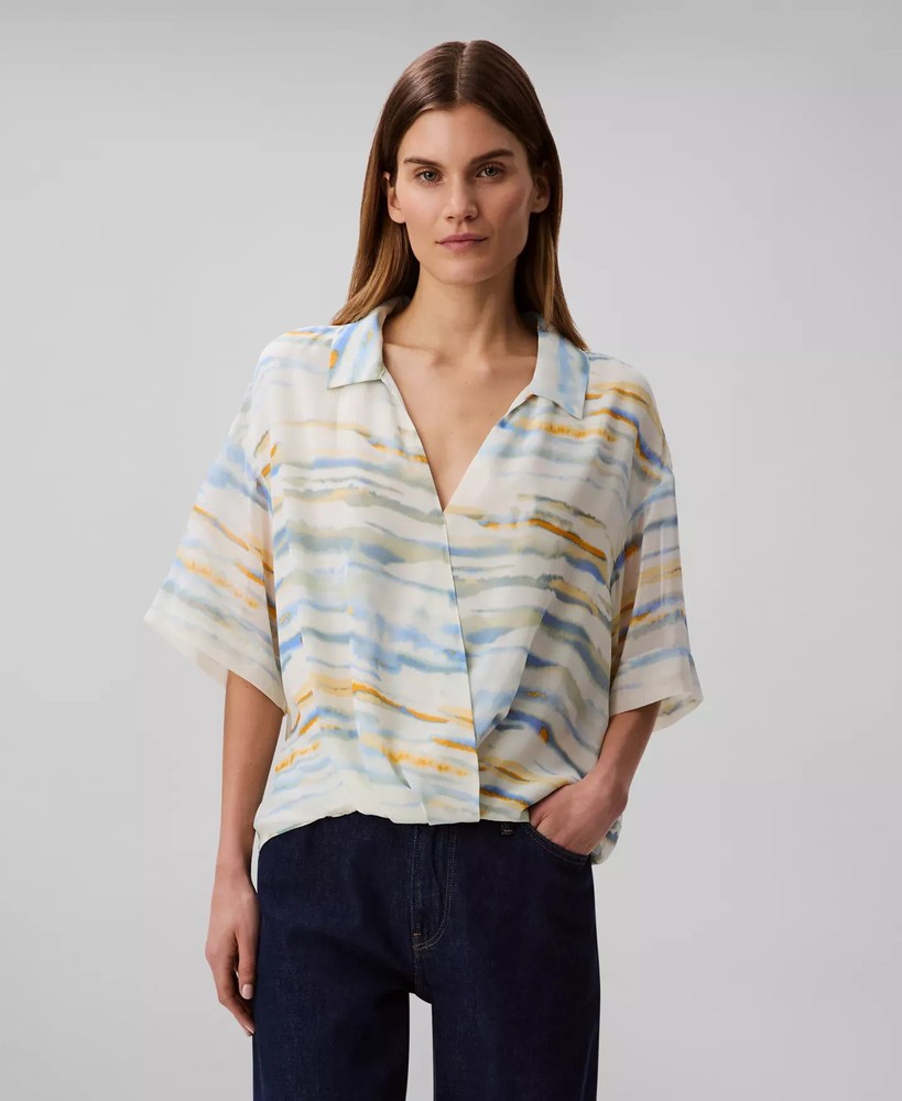 Calvin Klein Women's Top Sz S Printed V-Neck Faux-Wrap Blouse