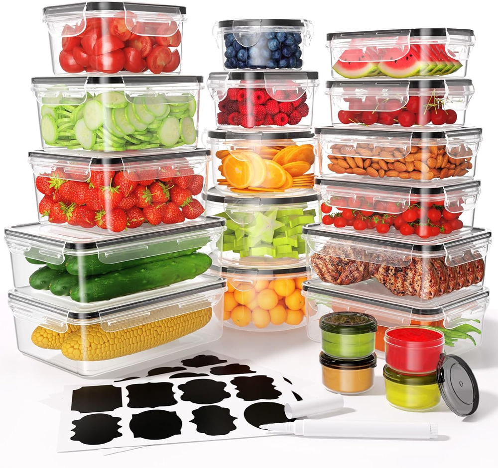 40-Piece Airtight Food Storage Container Set with Lids - 20 Containers & 20 Lids - Plastic BPA-Free