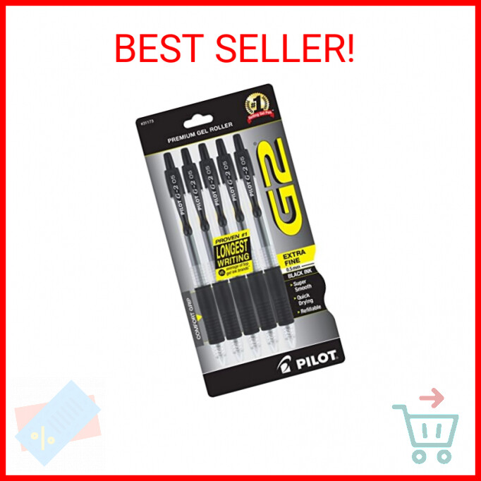 Pilot, G2 Premium Gel Roller Pens, Extra Fine Point 0.5 mm, Pack of 5, Black