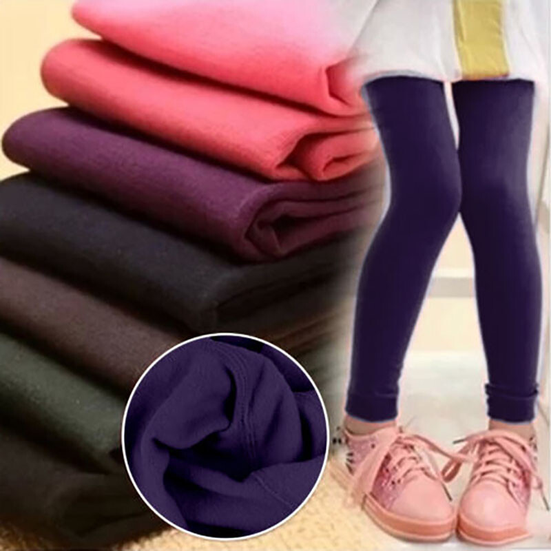Kids Girls Thermal Fleece Lined Leggings Winter Slim Trousers Pants Warm So ;