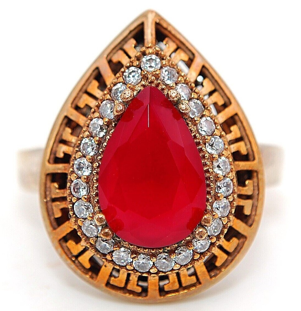 4CT Fire Garnet 925 Sterling Silver Ottoman Empire Style Ring Sz 8.5