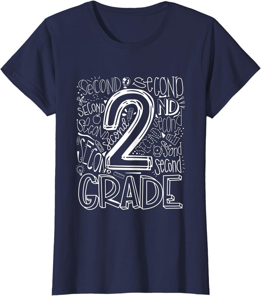 Back To School 2nd Second Grade Typography Cool Gift Ladies' Crewneck T-Shirt-image