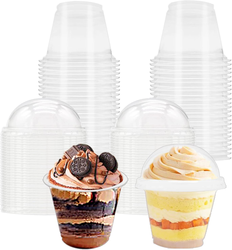 50 Pack 9oz Clear Plastic Dessert Cups with Dome Lids for Parfait & Ice Cream