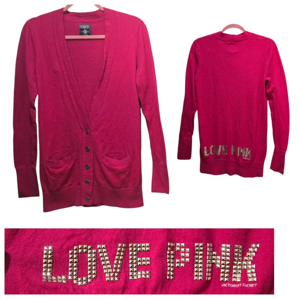 Vintage Victoria's Secret Love PINK Rhinestone Button Cardigan Sweater