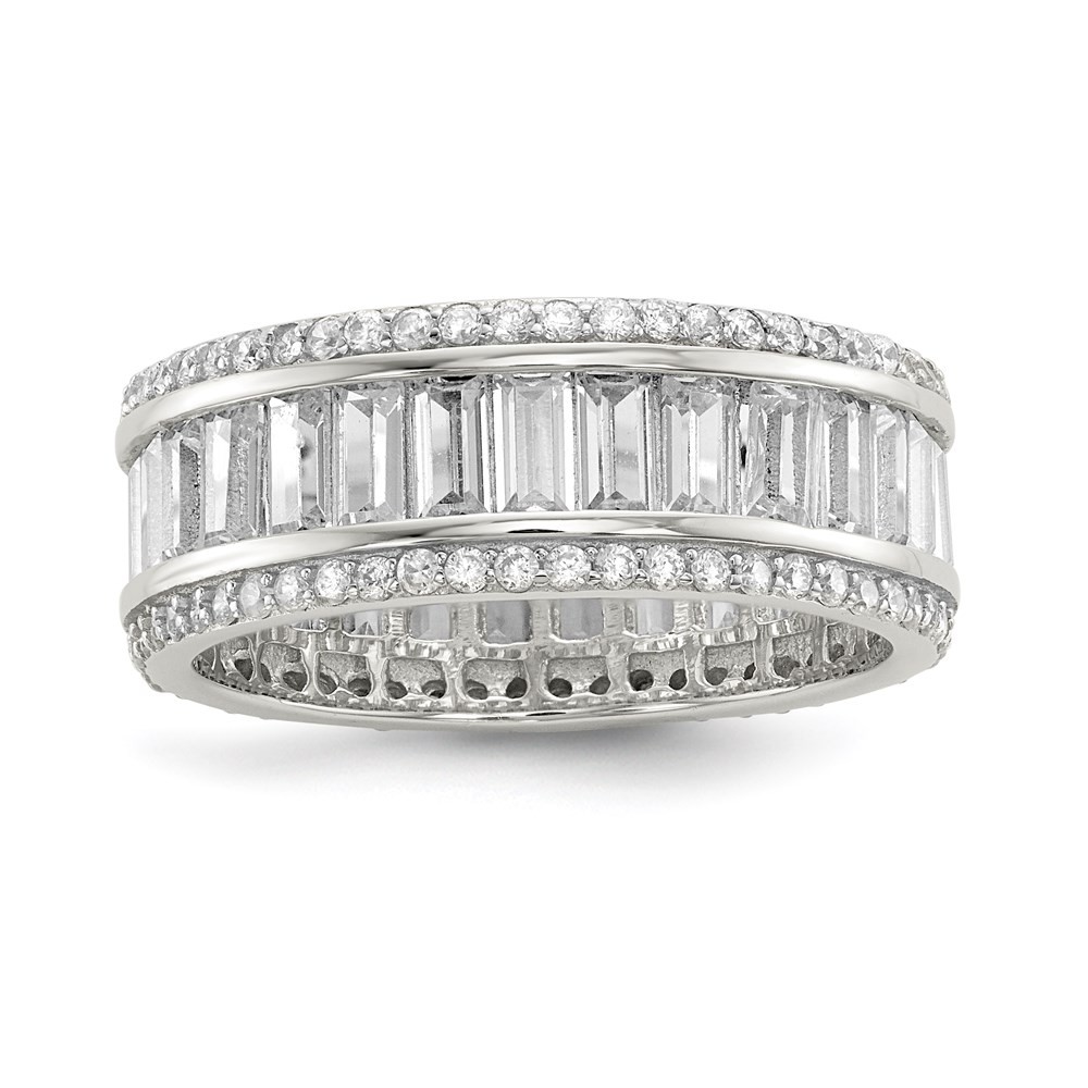 Sterling Silver Baguette & Round Cubic Zirconia Eternity Ring Size 7