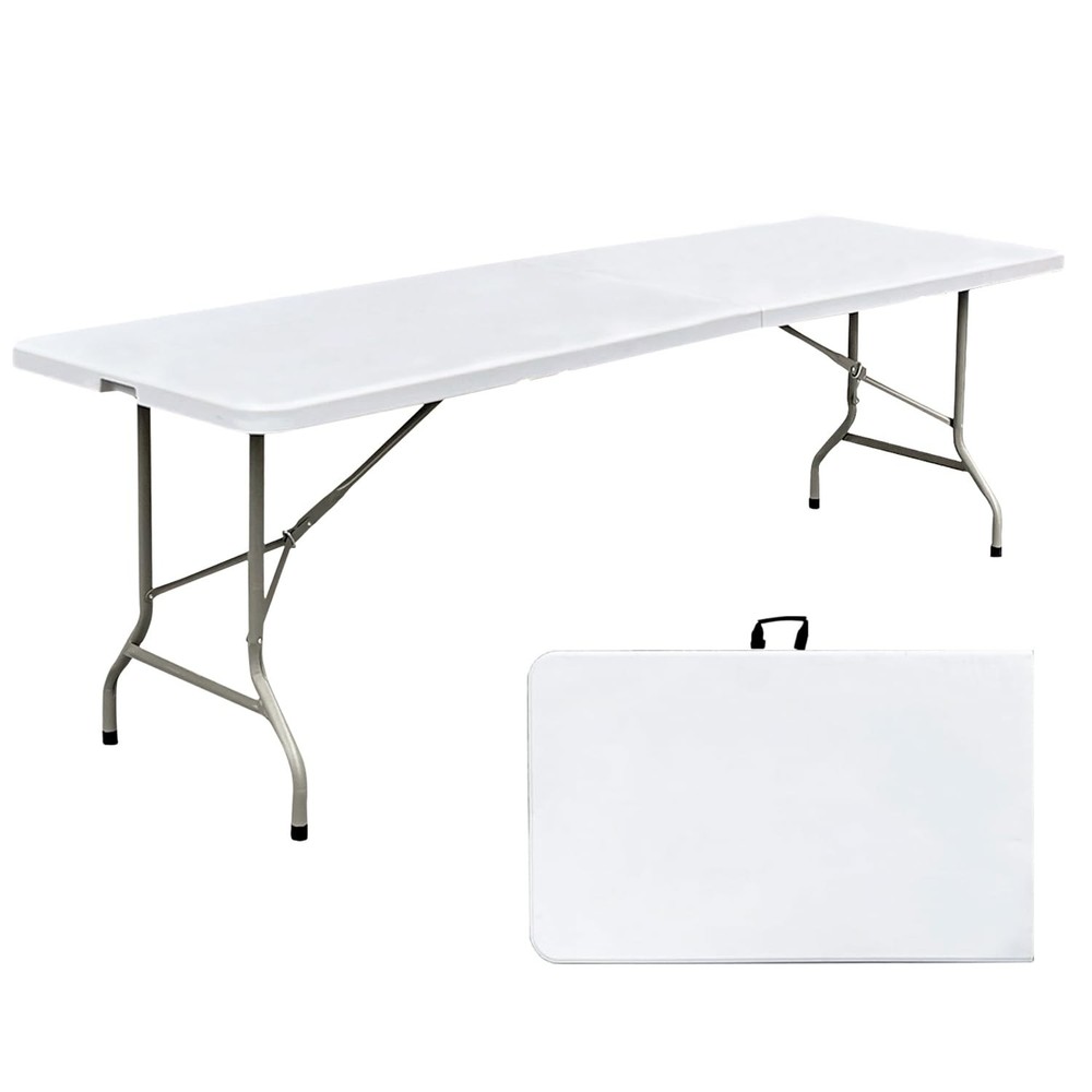 JingPieCle 8 Foot Folding Table 96 inch Heavy Duty 8ft Plastic Portable Folda...