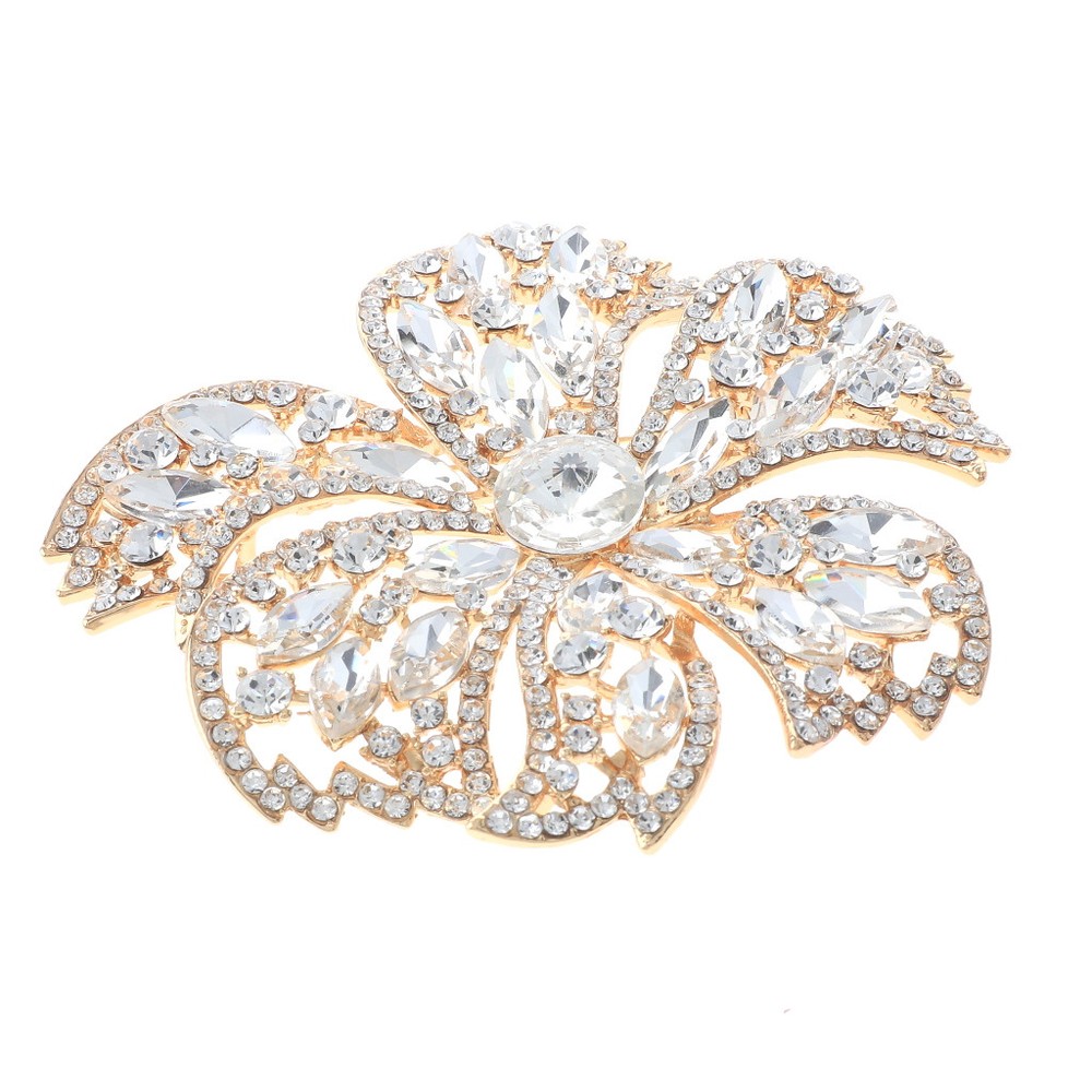 Gold Tone Metal Large Crystal Flower Brooch P1536-GCL