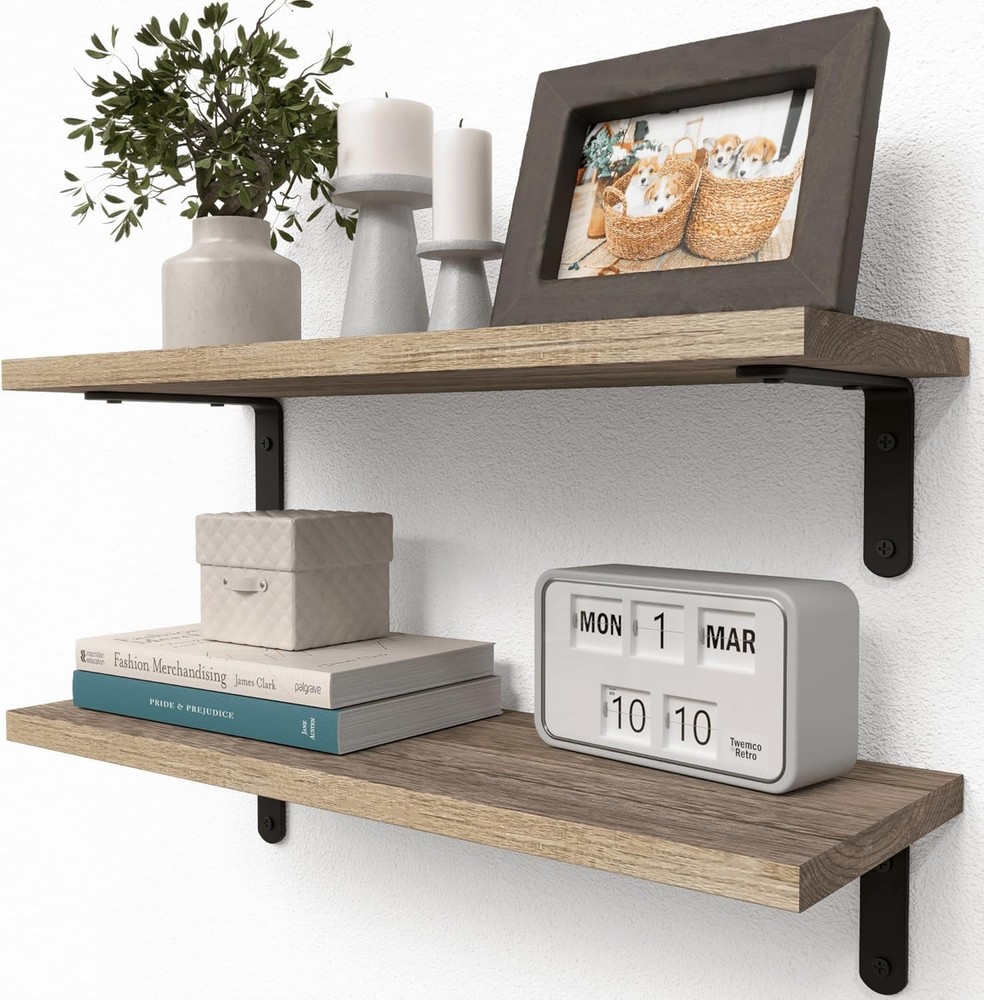 Rustic Wood Shelves Set of 2 Farmhouse Style Floating Shelf Wall Décor