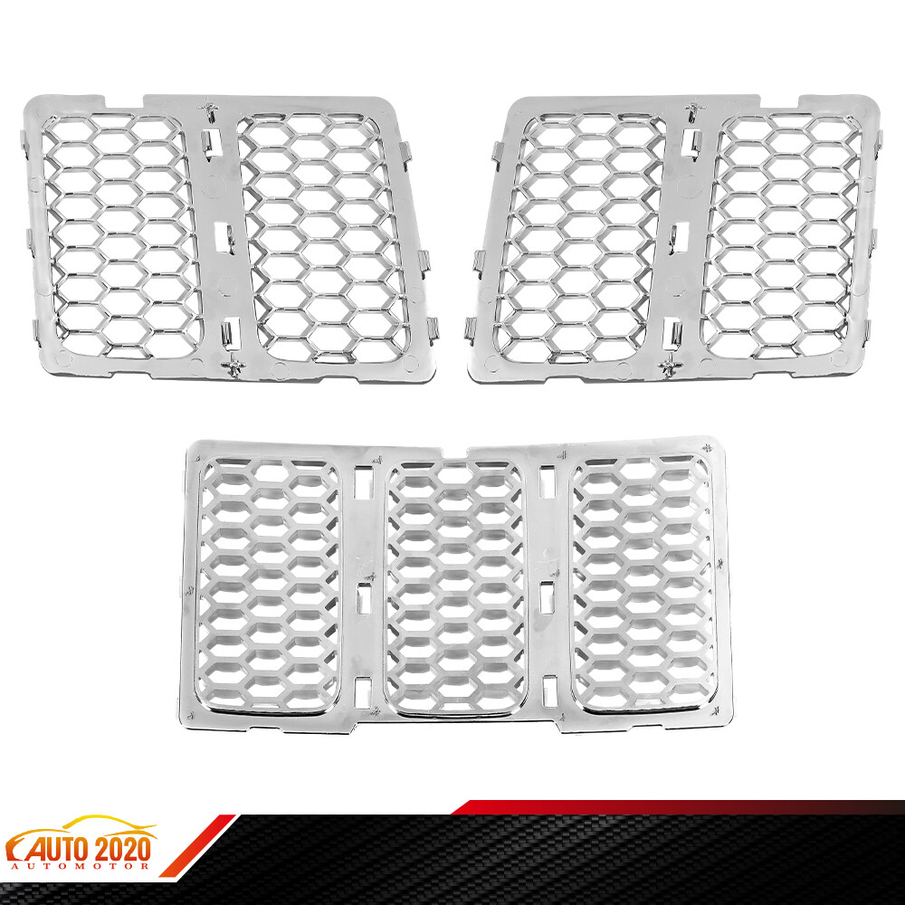 Fit For 14-16 Jeep Grand Cherokee Chrome Front Mesh Grille Honeycomb Insert trim