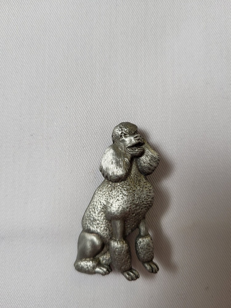 Vintage JJ Jonette Jewelry Poodle Dog Brooch Pin Silver Tone Pewter