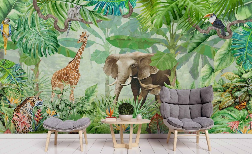 3D Jungle Animal Illustration Wall Murals Wallpaper Murals Wall Sticker