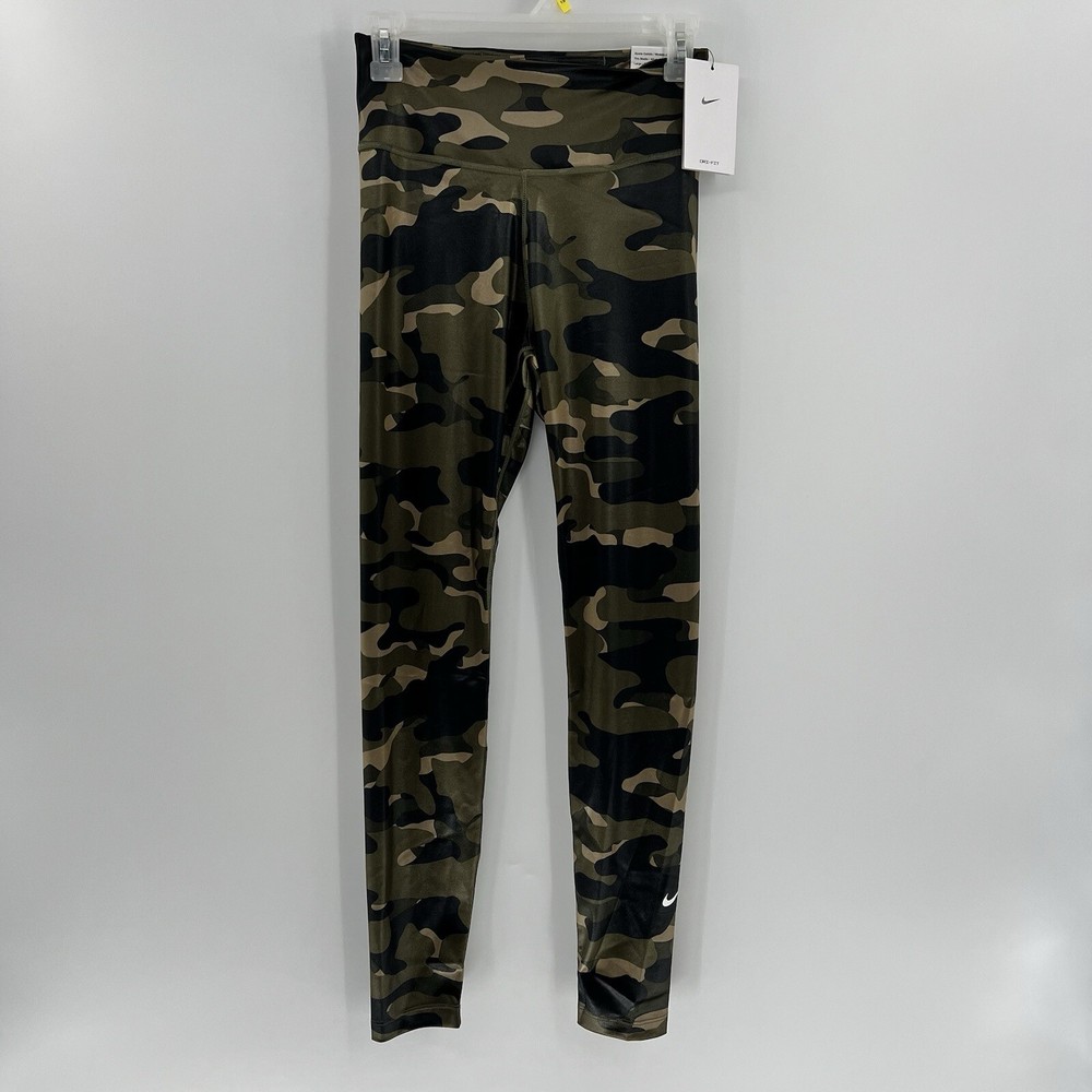 NIKE ONE Dri-FIT Tight Fit Mid-Rise Leggings Green Camo DD4559-222 MEDIUM