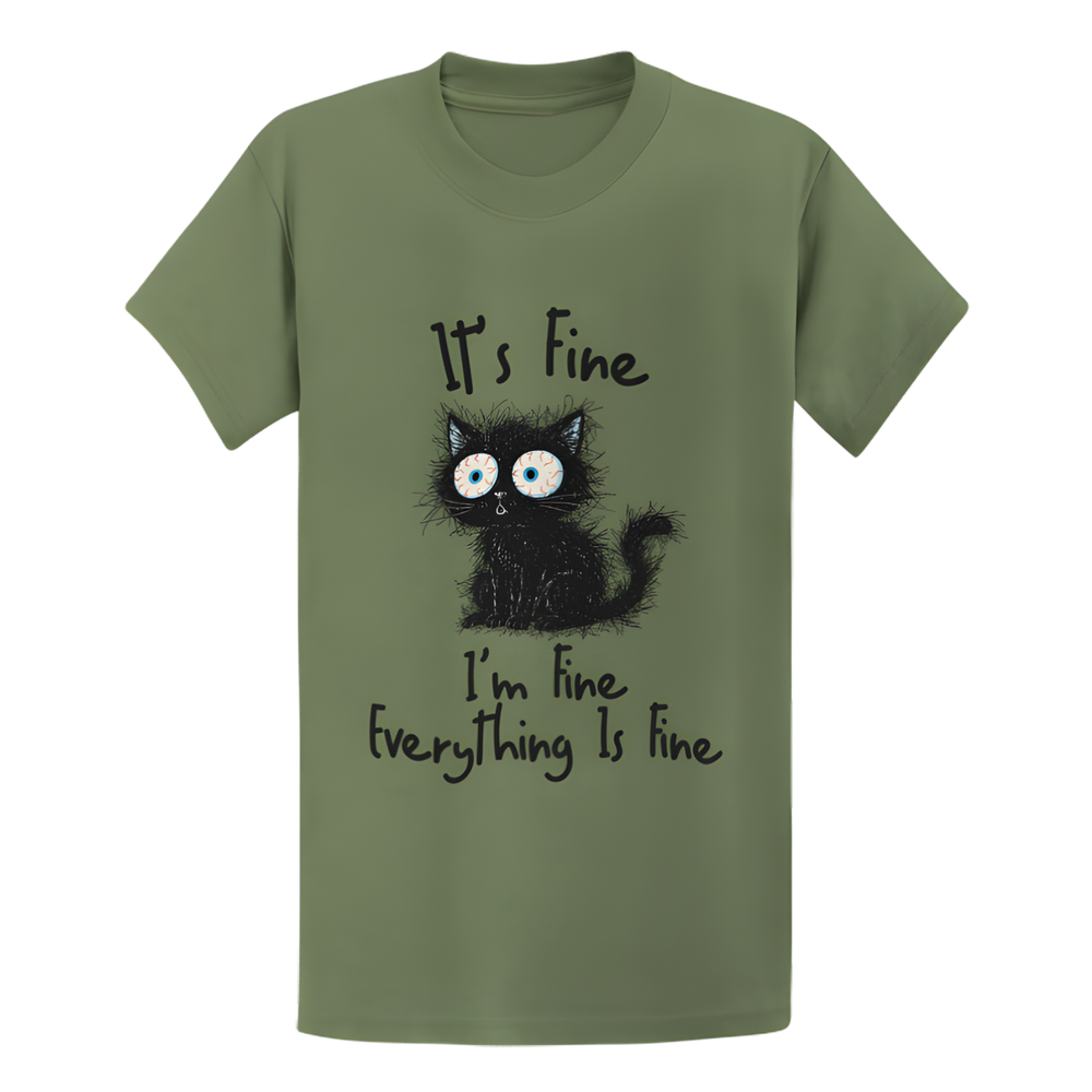 Funny Black Cat It's Fine T-Shirt - Gift for Cat Lovers Graphic Tee
