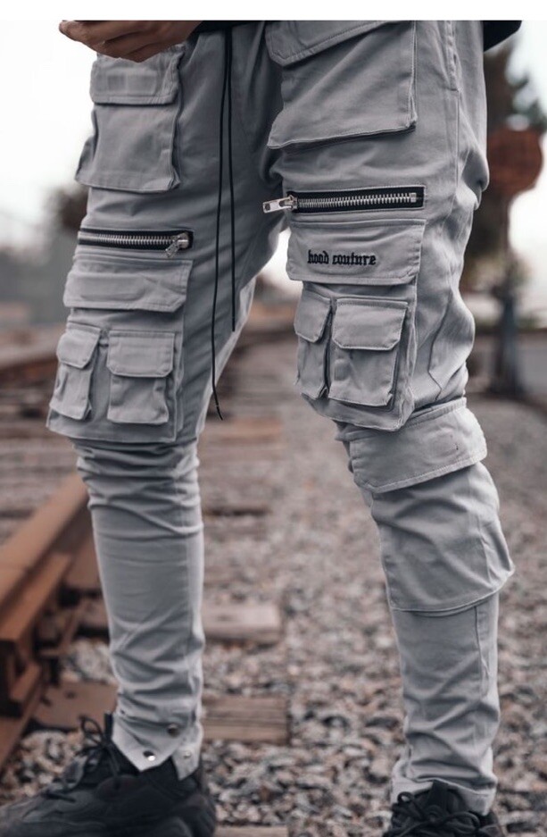 Hood Couture Mens Pull On Gray Cargo Pants Size XS Grunge Streetwear Hip Hop Y2K