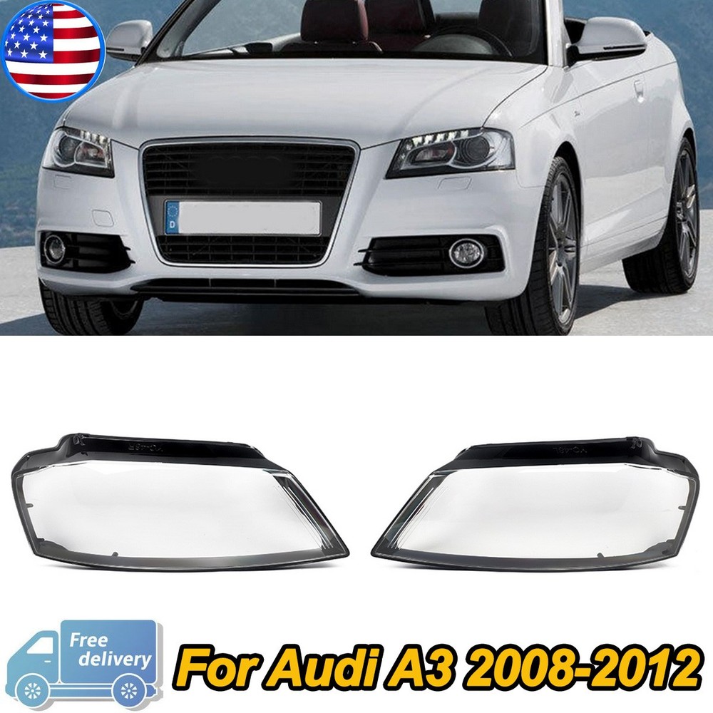 For Audi A3 2008-2012 8P S-line S3 RS3 Pair Front Headlamp Headlight Lens Covers
