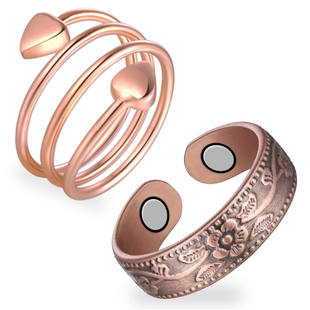 Feraco 2PCS Copper Rings for Women,99.99% Pure Copper Magnetic Thumb Ring with M