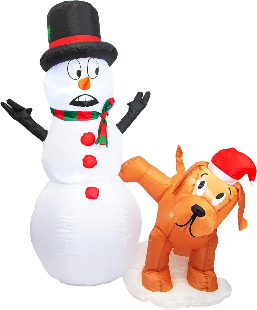 PRODUCTZ Christmas Decorations 4 FT Inflatable Snowman Peeing Dog Holiday