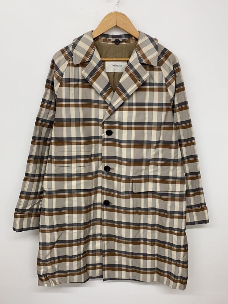 Coherence  Steel Collar Coat/M/Rayon/Beg/Check/0751-08-00706 3402