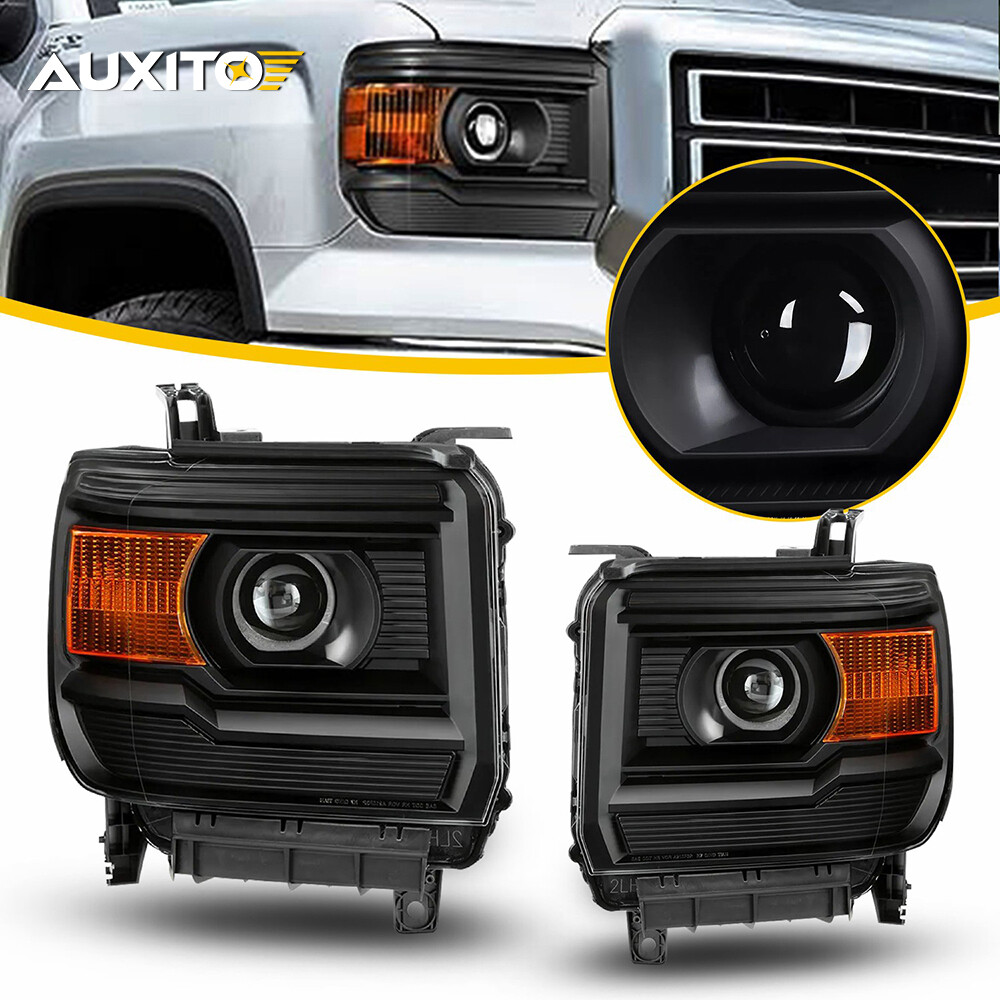 For 2014-2015 GMC Sierra 1500 Black Amber Pair Headlights Assembly 12V