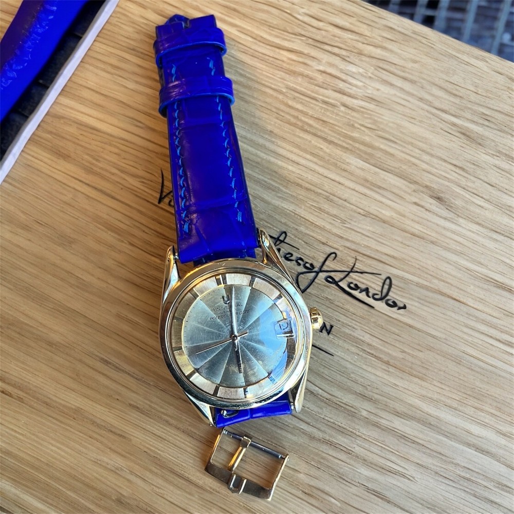 Universal Geneve, Polerouter Date, gold plated, 35mm case, Guilloche gold dial