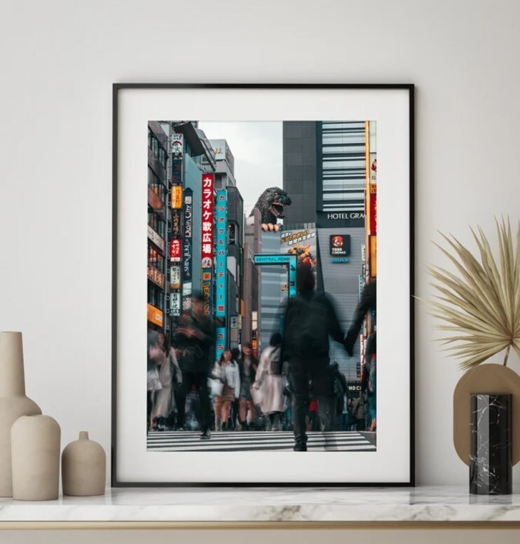 Japan Print | Tokyo Shinjuku Print | Godzilla Head In Tokyo Wall Art