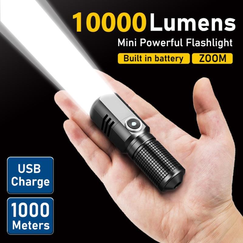 100000LM Super Bright LED Flashlight Zoomable Mini Tactical Torch Rechargeable