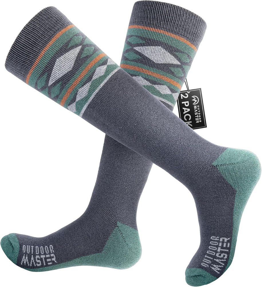 2-Pack Merino Wool Ski Socks with Non-Slip Cuff for Men & Women