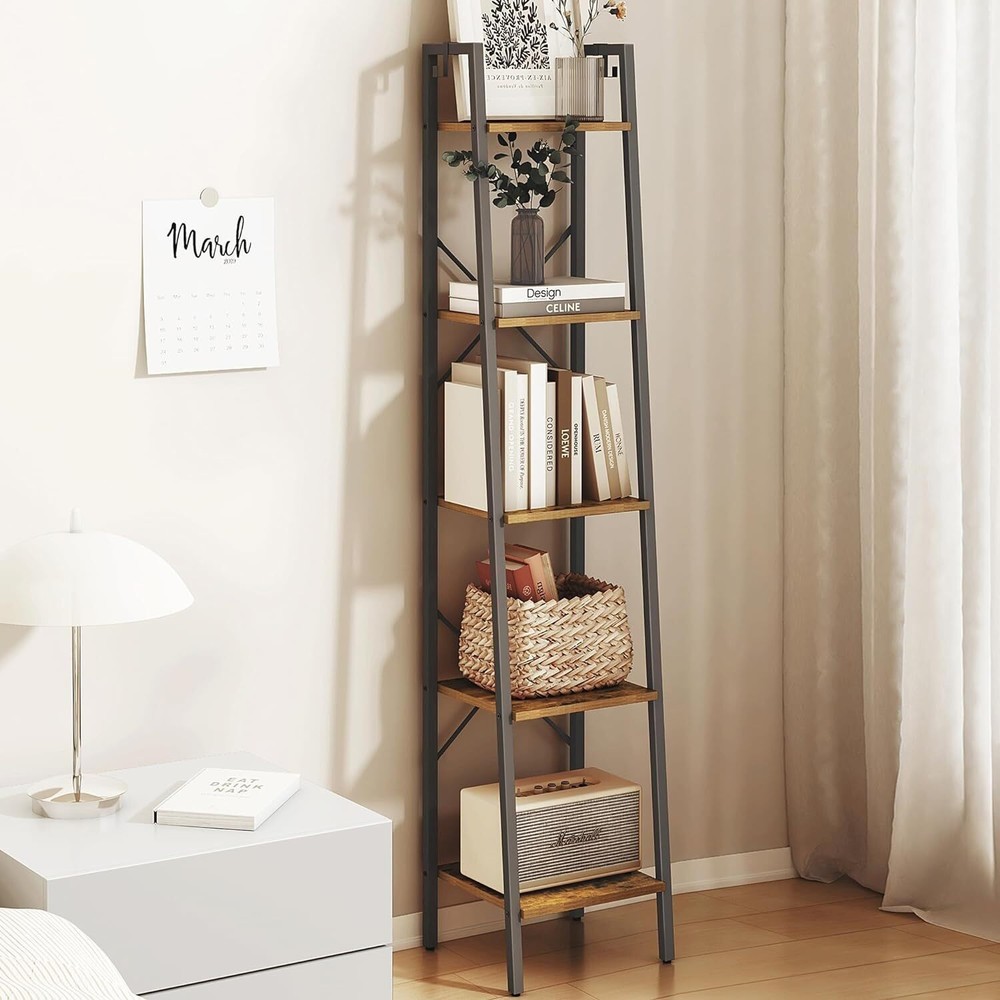 Ladder Shelf Bookshelf Bookcase Freestanding Corner Storage Shelve with 2 Hooks