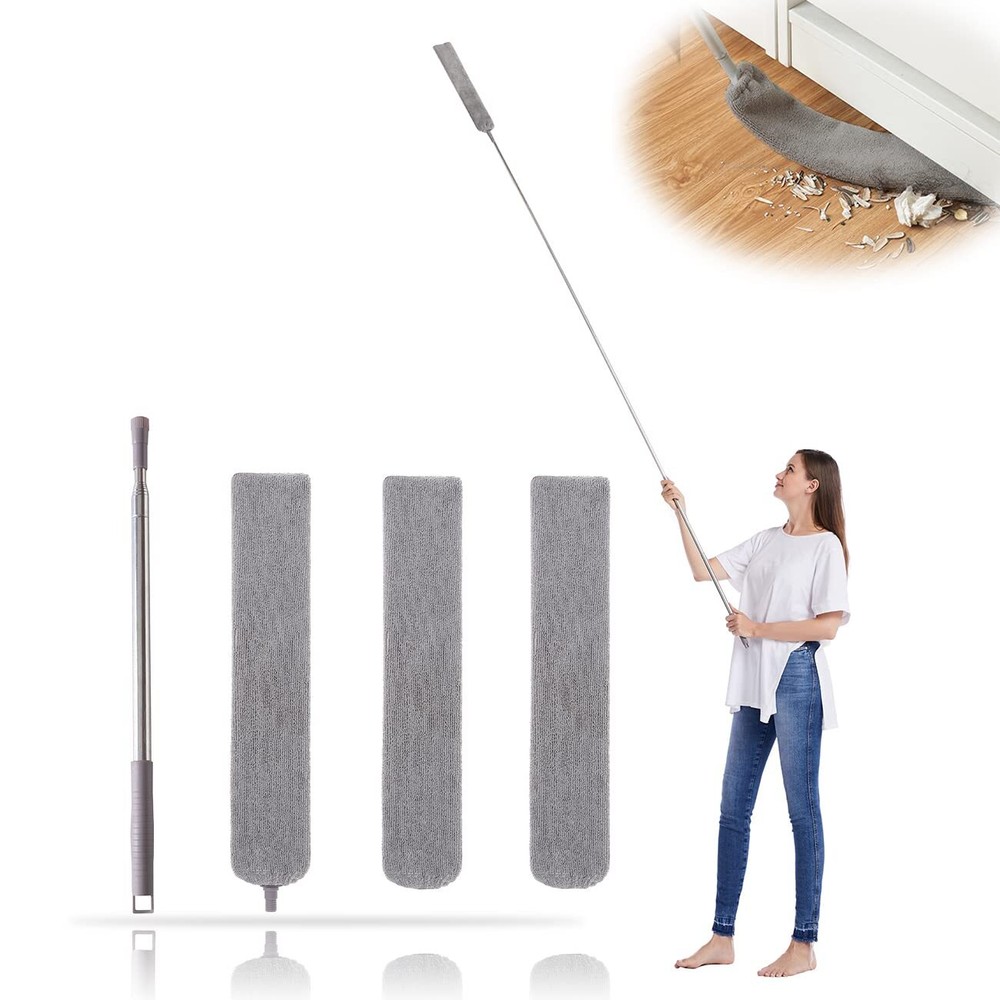 Retractable Gap Dust Cleaner With 3 Reusable Microfiber Dusting Cloths Under App