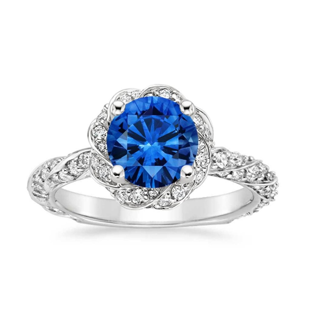 2.10 Ct Natural Sapphire Diamond Engagement Proposal Ring 14K Solid White Gold