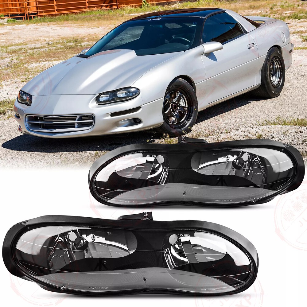 Headlights Assembly Pair for Chevy Camaro 1998-2002 Black Housing Replacement