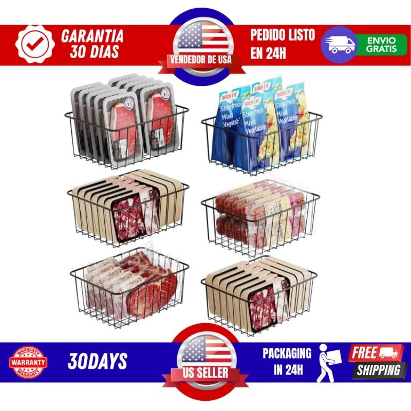 iSPECLE Upright Freezer Organizer Bins - 6 Pack Small Stand Up Freezer Baskets f