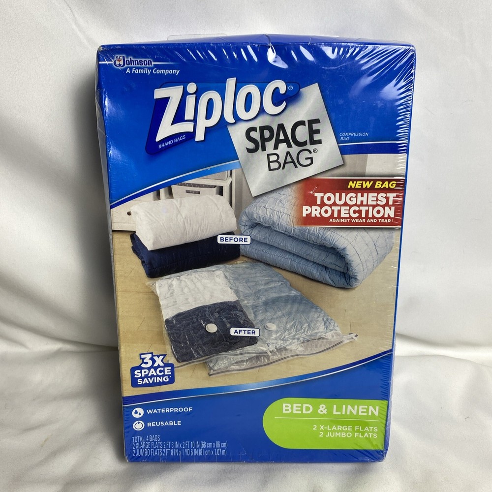 Ziploc Space Bag 4 Piece Bed & Linen Set 2x Extra Large Flats 2x Jumbo Flats NEW