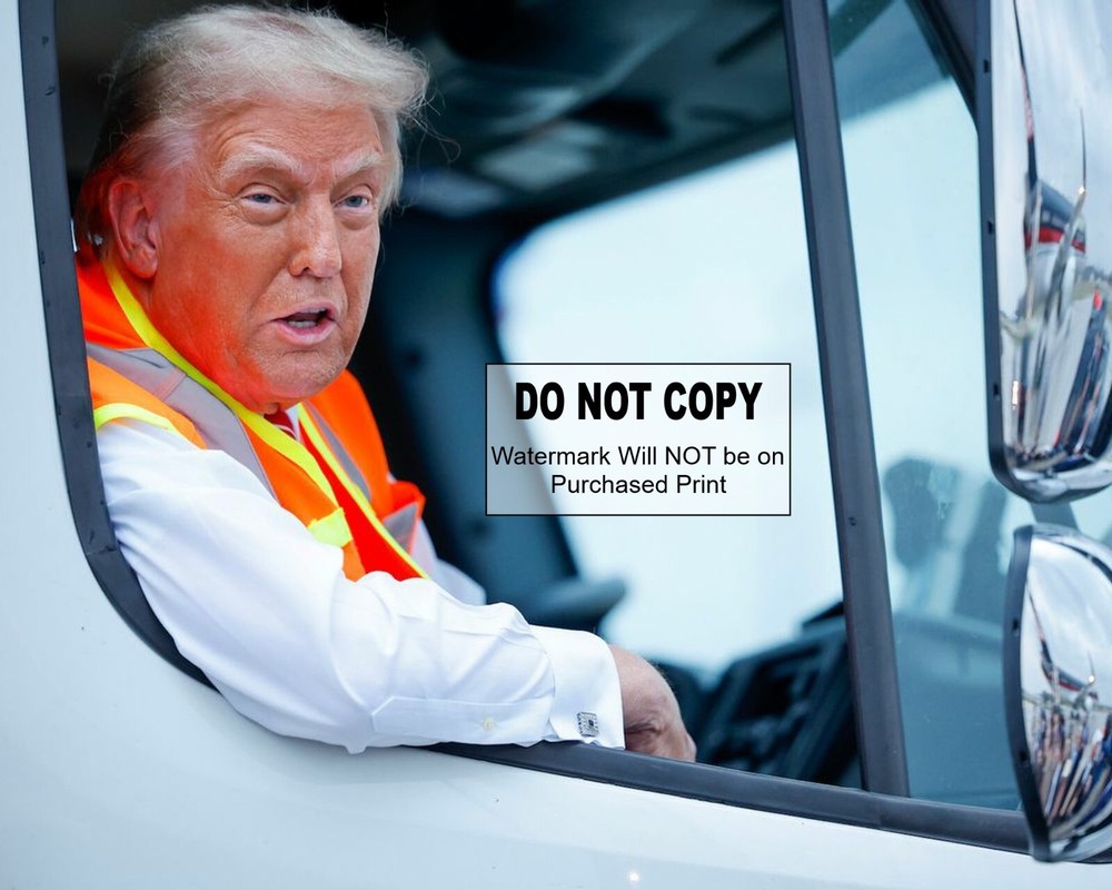 Donald Trump in Trash Truck - Garbage Truck - Fist Up MAGA - 8X10 PHOTO (#1061)