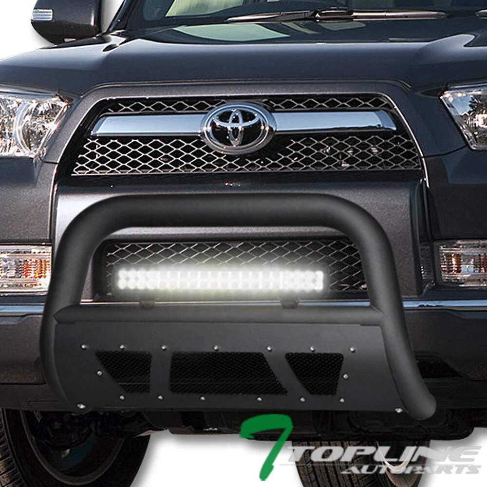 Topline for 10-20 Toyota 4runner Matte BLK Studded Mesh Bull Guard 120w LED Bar