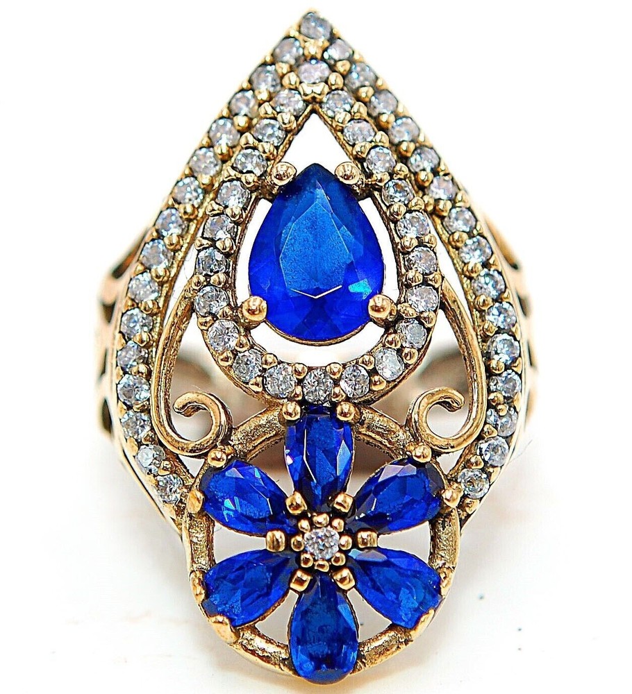 4CT Treated Sapphire Ottoman Empire Style Sterling Silver Ring Size 7.5 HB2-5