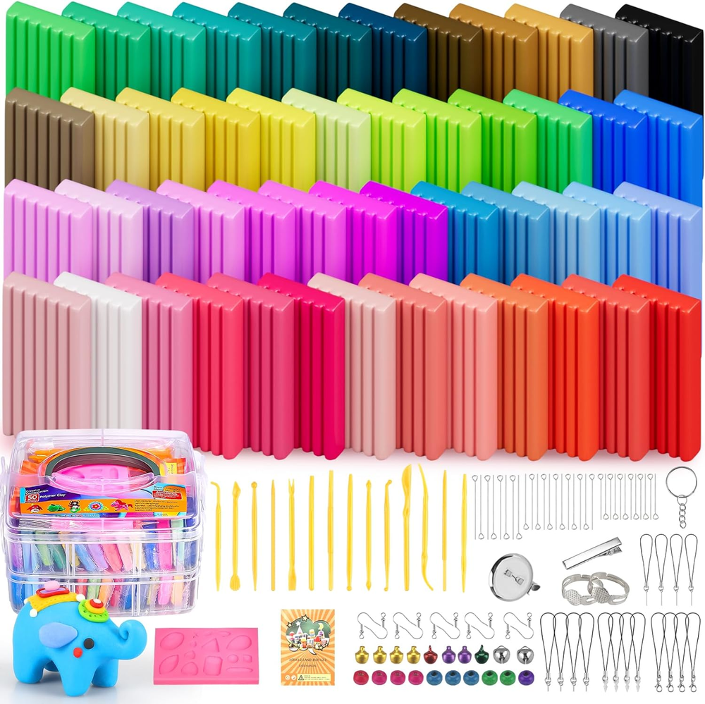 Polymer Clay 50 Colors, Modeling Clay for Kids DIY Starter Kits, Oven Bake Model