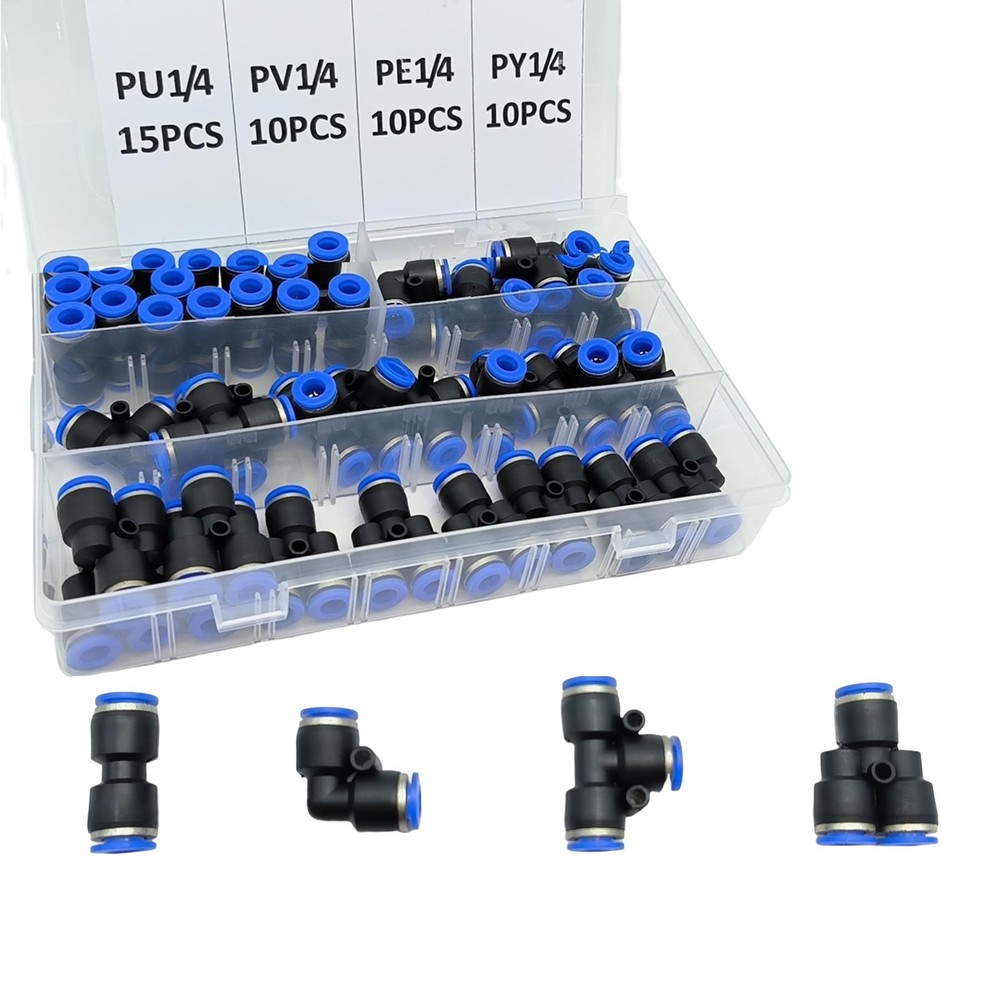 45Pcs 1/4 Inch OD Push to Connect Fittings, Quick Connect Fittings Air Hose F...
