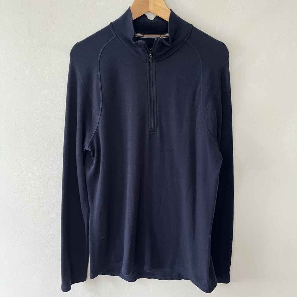 Smartwool Mens XL 100% Merino Wool 1/2 Zip Dark Blue Navy Long Sleeve Baselayer
