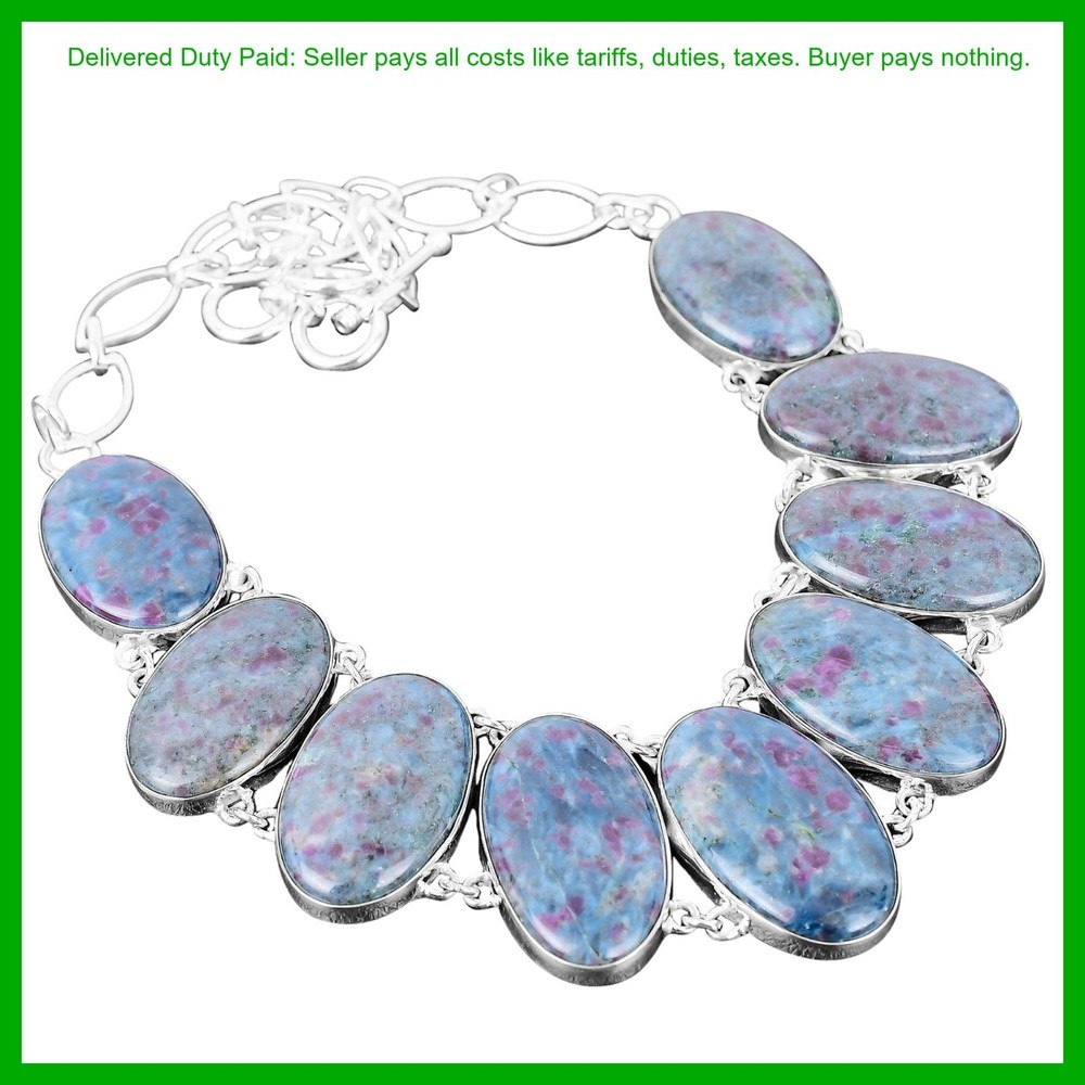 Christmas Sale 925 Sterling Silver Ruby In Blue Kyanite Gemstone Chain Necklace-image