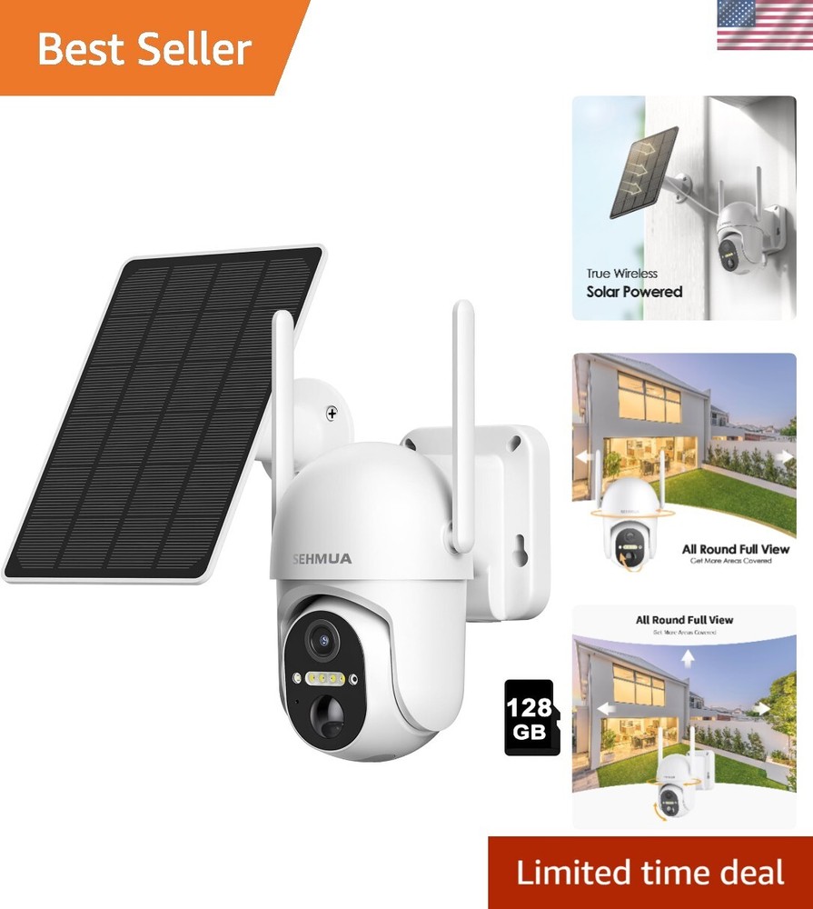 Wireless Solar Outdoor Camera with 2K 360° View, Battery-Powered Security Camera