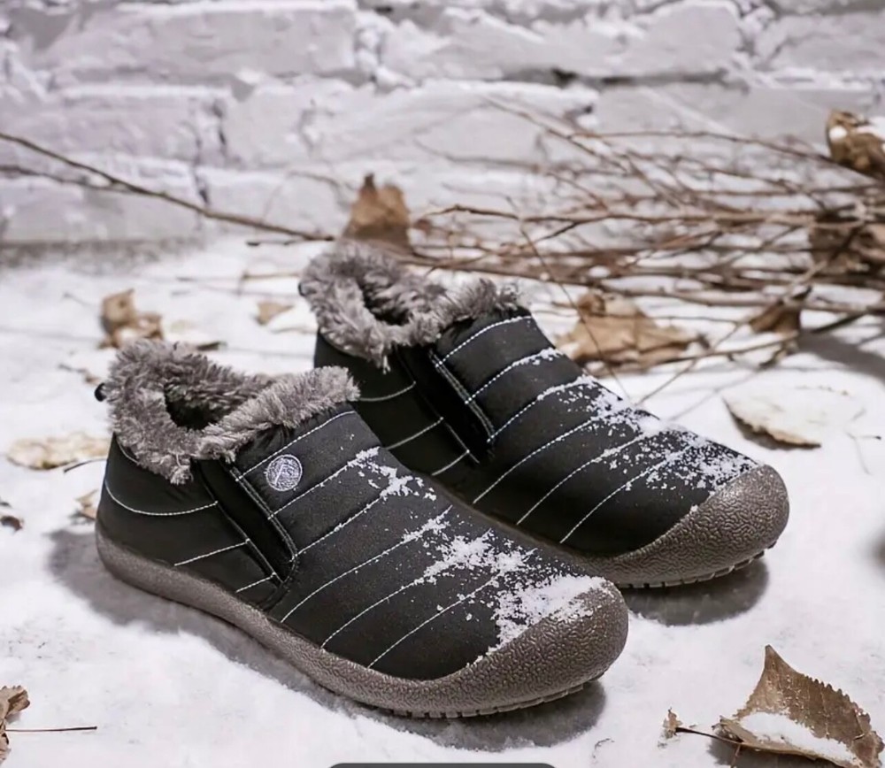 Black Fur-Lined Fleece Ankle Snow Boots - Anti-Slip Winter Boots Size 11