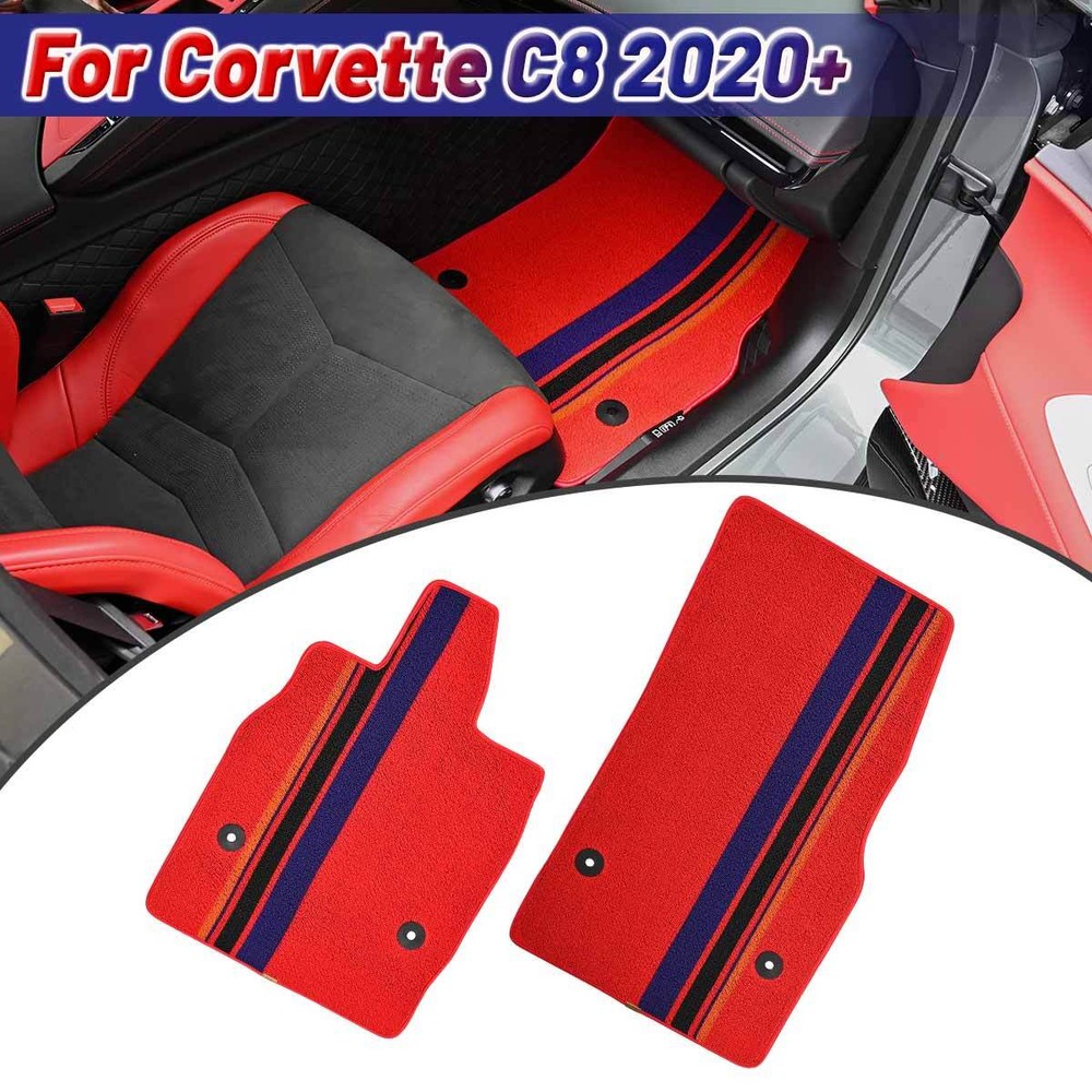 Floor Mat Luxury Tricolor Nylon Liner For Corvette C8 2020-2024 Stingray Z06 Z51