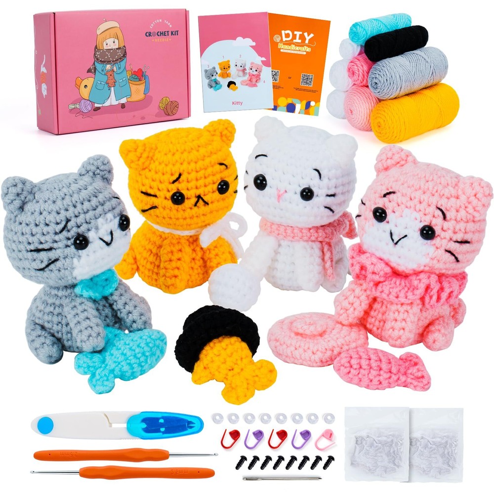 Crochet Kit for Beginners - Cat Crochet Kit with Step-by-Step Video Tutorials