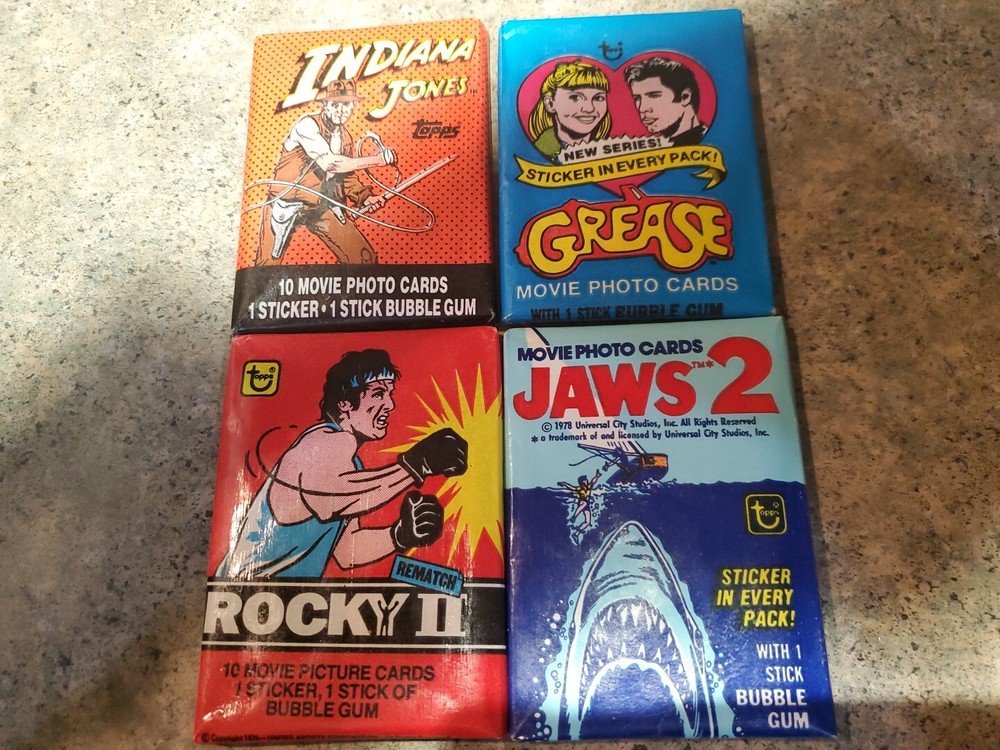 1979 Topps Rocky II - Jaws 2 - Grease - Indiana Jones -Sealed Wax Pack Movie Lot