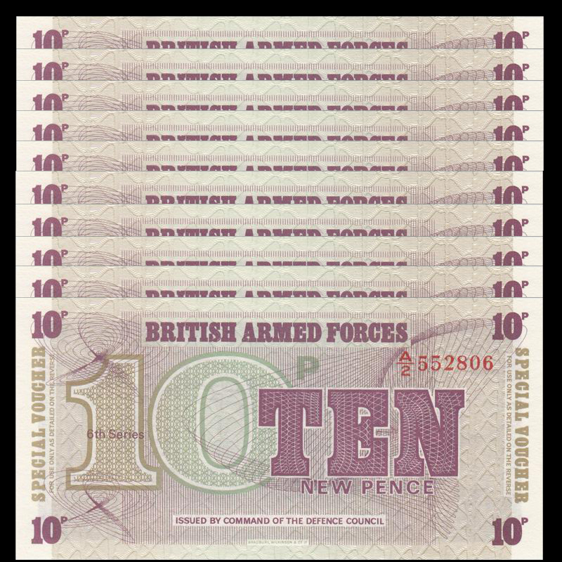 Lot 10 PCS, UK Great Britain 10 Pence Military Currency, ND, 6rd, P-M48, UNC