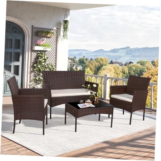 4-Piece Brown Wicker Rattan Outdoor Patio Furniture Conversation Set