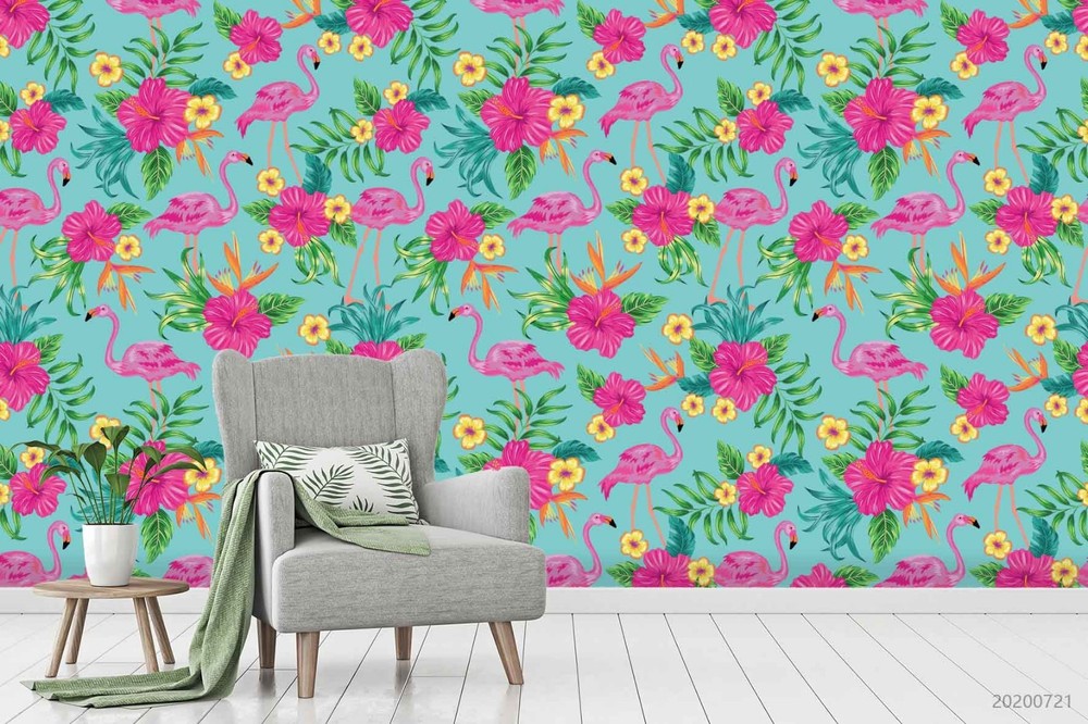 3D Flamingo Flower Leaf Pattern Wall Murals Wallpaper Murals Wall Sticker 13