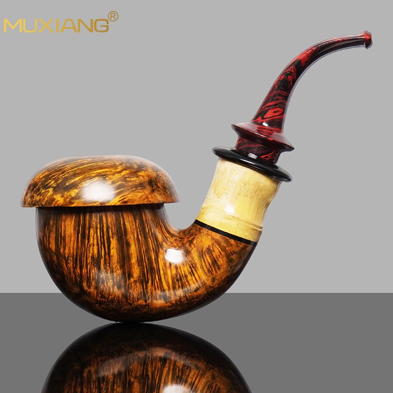 MUXIANG Smooth Calabash Pipe Handmade Briar Wooden Tobacco Pipe 3mm Ebonite Stem