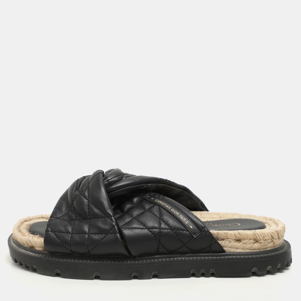 Dior Black Cannage Leather D-Twist Espadrille Slides Size 37 EU